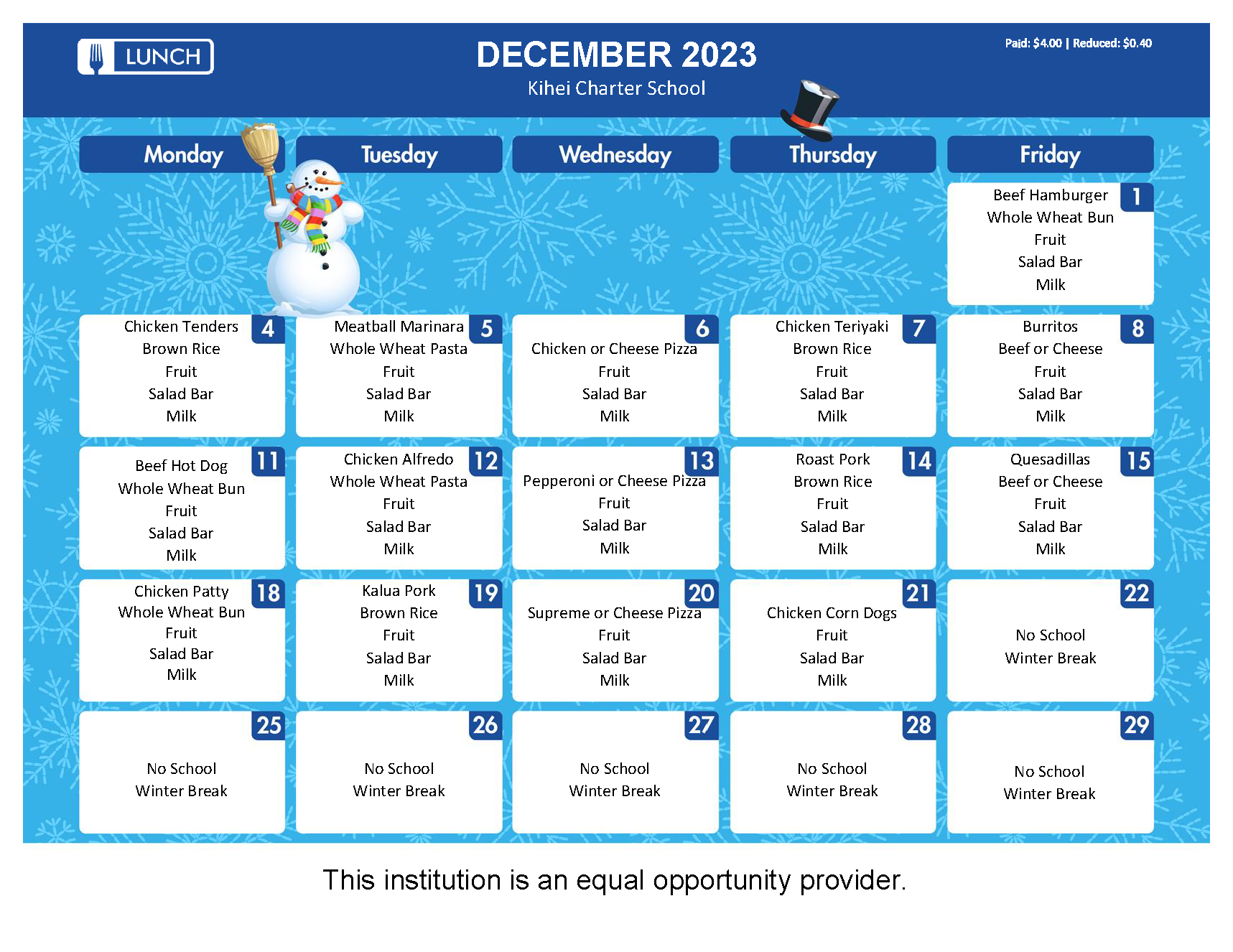 December Menu